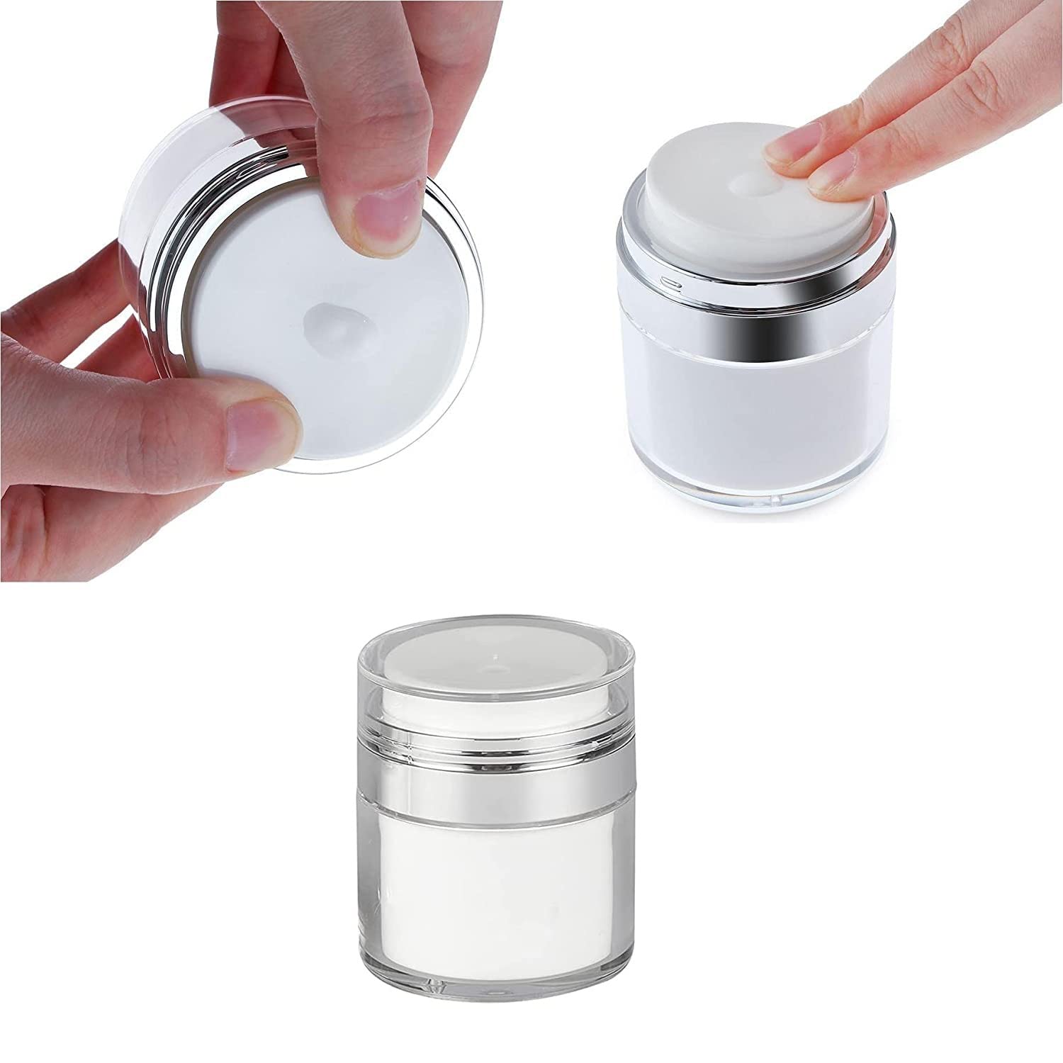 Airless Pump Jars 50ML,Empty Refillable Cosmetic Air Pump Acrylic Bottles Airless Lotion Face Cream Dispenser Containers Makeup Vials Accessories Leak-Proof DIY Travel Cans Press Style Airless Pump Jars 50ML,Empty Refillable Cosmetic Air Pump Acrylic Bottles Airless Lotion Face Cream Dispenser Containers Makeup Vials Accessories Leak-Proof DIY Travel Cans Press Style